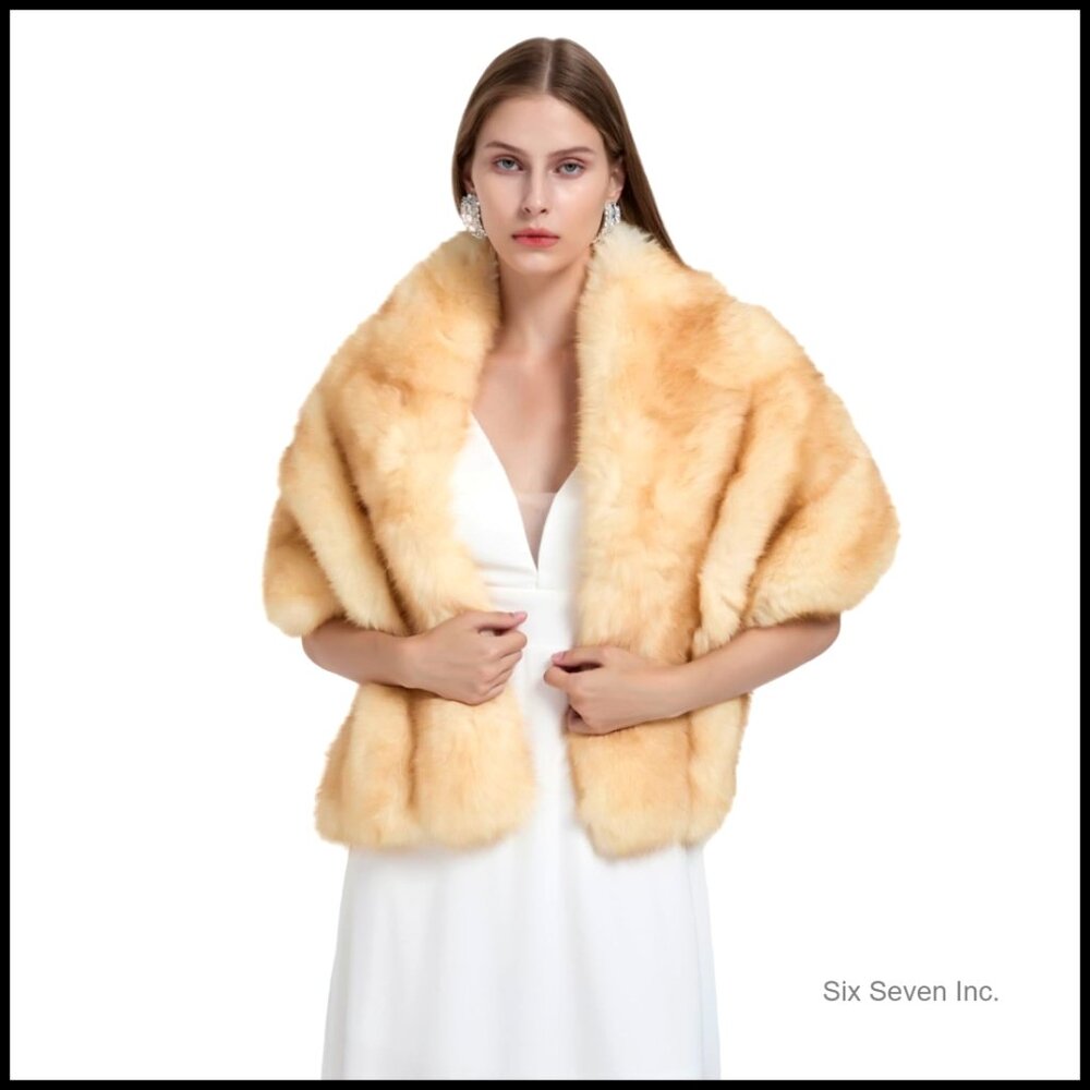 Faux Fur Shawl Cloak Cape Winter Wrap Formal Party Accessory One Size